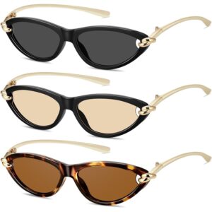 YMRFW Retro Oval Cat Eye Sunglasses for Women Y2k Designer Trendy Narrow Shades Metal Temples UV protection Sun Glasses -67%
