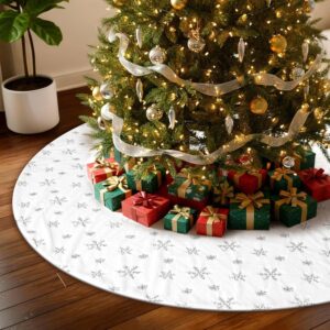 72 Inches Christmas Tree Skirt for Xmas Tree Holiday Party Decorations White Plush Silver Sequin Snowflake -50%