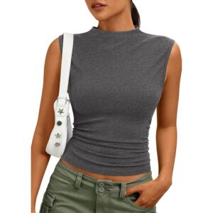 PRETTYGARDEN Sleeveless Tops for Women Ribbed Mock Neck Tank Top Slim Fitted Ruched Basic Layering Shirts 2026 Summer Clothes (Grey,XX-Large) -68%