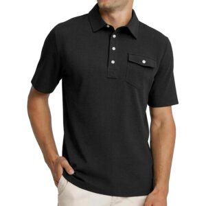JEMLDL Men Short Sleeve Polo Shirts Stretch Slim Fit Shirt with Pocket Business Casual Summer Work Comfort T-Shirt Black L -67%