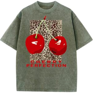 Women's Oversized Graphic Tees Cherry T Shirts Washed Vintage Casual Summer Baggy Cotton Tops Cute Grunge Shirt(ArmyGreen-S) -59%