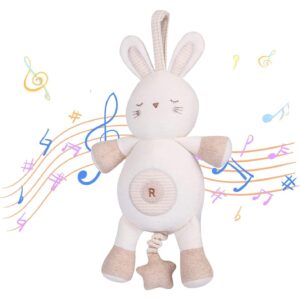 新生儿婴儿玩具，软棉绒兔玩具配摇篮曲，男孩和女孩宝宝0-3-4-6+个月，复活节婴儿礼物（兔子）-40%