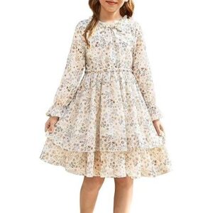 5-12岁女孩长袖缩褶收腰礼服裙(秋冬) 50%OFF