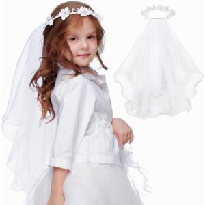SWEETV First Communion Veil 1st Communion Veils For Kids Flower Girl Bow Headband Veil Holy Headpiece Wedding Catholic Party -61%