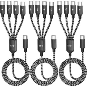 USB C Splitter Multi Charging Cable 3Pack, Dual Type C Charger Cord,4 in 1 Multiple Nylon Braided Cable with 4 Type-C Connectors Compatible with iPhone 17 16 Pro Max/Galaxy/Tablets/Google 5FT -50%