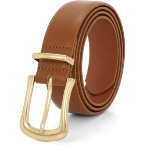 Women's Leather Belt for Jeans Pants Fashion Ladies Dress Belt Waist Belt with Gold Buckle,Brown,S -40%