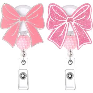 2 Pack Pink Bow Badge Reel Retractable Nurse Gifts Badge Reels with Alligator Clip ID Badge Holder for Teacher Office Work Student -30%
