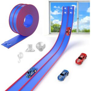 DKOXT 15 Ft Flexible Race Track for Kids, DIY Car Track Set with 2 Toy Cars & 3 Suction Cup Ramps, Easter Basket Stuffers for Teens & Boys Girls, Creative Easter Gifts for Kids, Blue -50%
