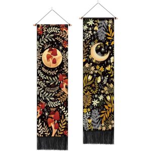 ARTCREATOR Pack of 2 Moon and Floral Tapestry Cottage Core Wall Hanging Decor, Butterfly and Flower Tapestries Vertical Bohemian Plant Wall Hanging for Bedroom Aesthetic Alt Room(12.8 x 51.2 inches) -50%
