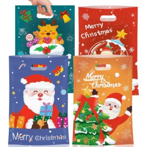 Litmitfu 50 Pcs Christmas Gift Bags with Handles, Plastic Merry Christmas Goodie Bags Bulk, Winter Candy Treat Tote Goody Cookie Party Favor Bag for Xmas Holiday Party Favors Supplies, 4 Styles -55%