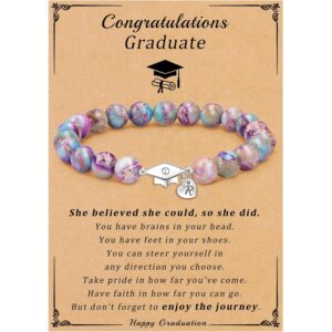 Sistble 2026 Graduation Gifts, Graduation Gifts for Teen R Initial Bracelets for Her 2026 Middle High School College Decorations Purple Stone Jewelry for Women -70%