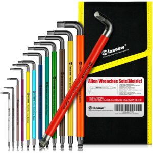 Facoow Allen Wrenches Sets, 13pcs Full Size Metric Hex Key Set with Tool Organizer Bag, Heavy Duty Extra Long Arm Ball End, Color Coded -43%