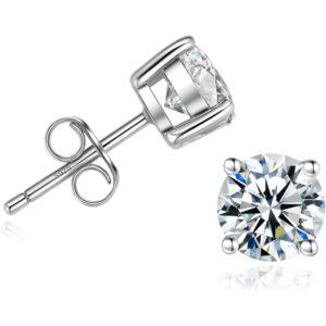 Handi Queen Moissanite Sterling Silver Stud Earrings, 18K White Gold Plated, 0.3CT 4mm Round Cut, D Color VVS1, for Men, Women -53%