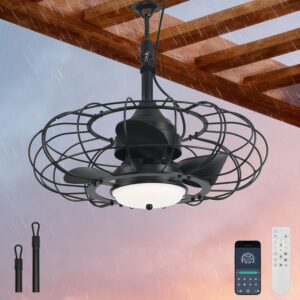 AHAWILL Outdoor Ceiling Fan with Light,20in Gazebo Fan with Remote and APP, 6 Speed,Dimmable 3 Color,Waterproof Cage Fan for Patio,Porch, Pergola,Canopy (dark black) -50%