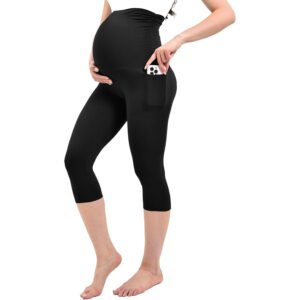 Ipletix孕妇七分紧身裤带腹部口袋，孕产瑜伽锻炼裤 黑色L -50%