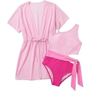 GRACE KARIN 女孩一件件单肩泳装 儿童开胸泳衣搭配和服对比色泳装  50%OFF