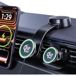 Upgrade [for Qi2.2-Certified] 25W for MagSafe Wireless Car Charger Mount, 2XFast Charging[90+LBS Safe Suction] Magnetic Phone Holder Dashboard Windshield for iPhone 17/16/15/14/13/12 Pro Max, Charcoal  -50%