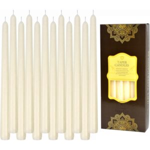 12 Pack Ivory Taper Candles - Taper Candles 10 Inch Smokeless & Unscented - 8 Hours Long Burning - Hand Poured Tall Candlesticks - Ideal for Wedding, Party, and Home Décor -50%
