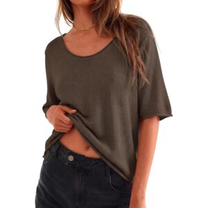 BTFBM Summer Sweaters for Women Lightweight 2026 Summer Oversized Short Sleeve Knitted Pullover Casual Loose Spring Tops(Brown, XX-Large) -30%