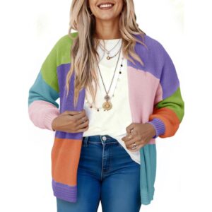 Saodimallsu Womens Boho Cardigans Colorful Long Sleeve Cardigan Open Front Sweaters Chunky Knit Coats Loose Fit 2026 Lake Blue -61%