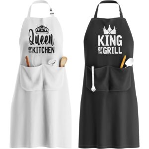 King & Queen Apron Set - Matching Couples Kitchen Aprons with Deep Pockets & Reinforced Stitching - Waterproof Professional Cooking Gear for Wedding, Engagement, Bridal Shower, Valentines, Christmas -55%