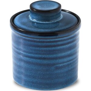 Hasense Ceramic Butter Crock with Lid, Butter Dish for Countertop with Water Line, French Butter Keeper Container for Spreadable Butter, Modern Kitchen Decor, Blue -50%