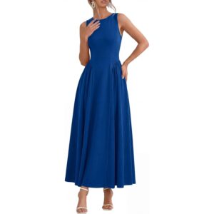 KIRUNDO Wedding Guest Dresses for Women 2026 Summer Semi Formal Work Sleeveless Elegant Boat Neck Flowy A Line Maxi Dress(Bright Blue, Small) -76%