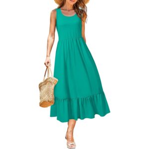 STYLEWORD Sundresses for Women 2026 Summer Beach Vacation Casual Spring Sleeveless Tiered A Line Flowy Midi Tank Dress with Pockets(Blue Green,M) -50%