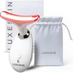 LuxeSkin 7 Color LED Red Light Therapy Facial Massager for Face and Neck, Electric Facial Tool for Skin Care with Vibration, Warm Mode & Travel Bag -50%