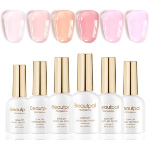 Larvall Beautpal Milky Jelly Gel Nail Polish Set of 6 Colors 8ml Nude Pink Transparent Gel Polish Sheer Nude Gel Polish Kit for Salon Gel Manicure and Nail Art DIY at Home -37%