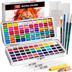 水彩颜料套装100色(含7支笔8张纸/金属色/便携款) 48%OFF