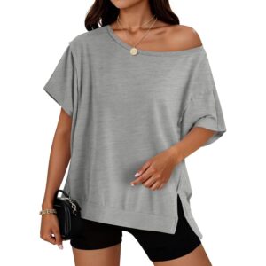 Yousify Womens Oversized T-Shirts Batwing Short Sleeve Slits Hem Tops Summer Casual Loose Fit Beach Vacation Shirts Grey -35%