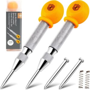 Mulwark 5'' Automatic Center Punch Set - Spring Loaded Center Punch for Metal, Wood, Plastic, Car Window Puncher Breaker Tool with Palm Cap, Replacement Tips and Springs Included, 2 Packs with Case -40%