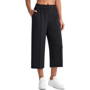 G4Free Capris Pants for Women Stretchy High Elastic Waist Wide Leg Pants with Pockets Silky Soft Sweatpants Travel Pants(Black,XL,Regular) -59%