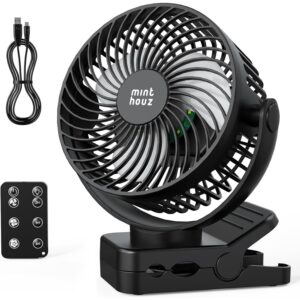 Minthouz Clip on Fan, 12000mAh Desk Fans, 360° Rotation Rechargeable Portable Fan with 45hrs Runtime - Quiet 3 Speeds, Wireless Remote, Timer, Input/Output Ports - Lightweight for Travel & Office -40%