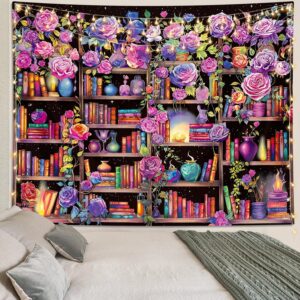 ARTCREATOR Bookshelf Pink and Purple Flower Tapestry Colorful Plants Tapestries for Bedroom Aesthetic Floral Wall Hanging Cute Girl Bedroom Decor (51" x 59") -50%