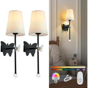 MHSNL Black Wall Lights Battery Operated Set of 2, Rechargeable Wall Lights with Butterfly, Battery Powered Sconces Indoor Wall Lamps for Bedroom Living Room Hallway Stairs Bathroom -52%
