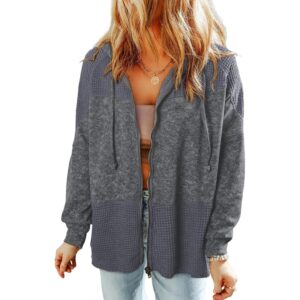 Dokotoo Womens Waffle Knit Shacket for Ladies Zip Up Tops Color Block Fall Outfits Lighweight Clothing Coats Hoodied Jacket,Gray X-Large -50%