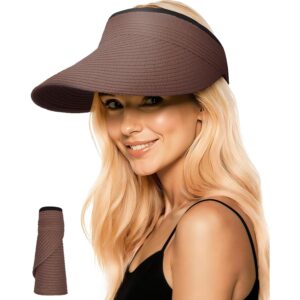 Senker Fashion 女用太阳帽遮阳帽，草帽可调节宽檐马尾，适合夏季旅行，UPF 50+ 棕色 -30%