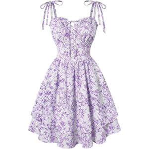 花卉迷你裙，适合女性青少年，2026年夏季，仙女紧身胸衣，毕业连衣裙，紫色花卉S-55%