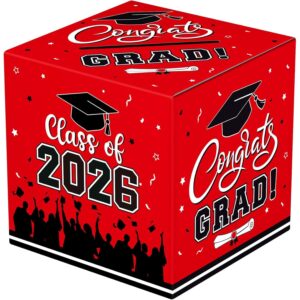 PERFQU Graduation Card Box 2026 - Congrats Grad Card Boxes Holder, Red Class of 2026 Graduation Gift Cards Box for Graduation Party Decorations 2026 Favors Decor Supplies Props,9x 9 x 9 inches -50%