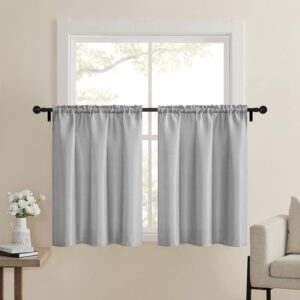 Home Queen Grey Waffle Bathroom Window Curtains, Short Water Repellent Rod Pocket for Small Kitchen Window, 24 W X 36 L Inch Each -50%
