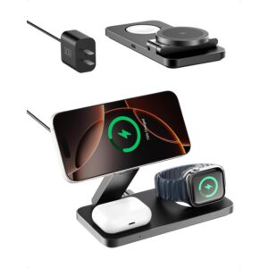 3 in 1 Wireless Charging Station with Qi2 Magnetic Charger for iPhone 16 Pro/16/16 Pro Max, for Apple Watch 9/Ultra 2/SE/8/7/6/5/4/3/2, for AirPods Pro/Pro 2/3 (Black) -62%