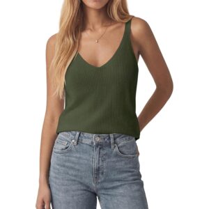 KIRUNDO 女款毛衣背心 无袖 V 领罗纹针织背心 2026 夏季服装 时尚服装（军绿，中码） -67%