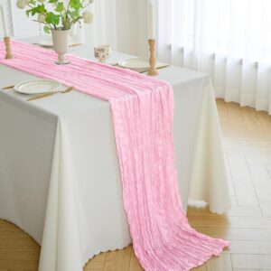 Cheesecloth Gauze Boho Rustic Table Runner - 35x120 Inch Long for Wedding, Baby & Bridal Showers (Pink) -50%