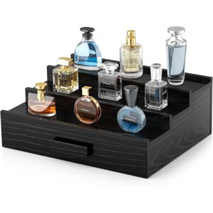 Hrbjunuo Solid Walnut Cologne Organizer for Men,3 Tier Cologne Stand,Wooden Cologne Holder Display Shelf with Drawer Storage and Hidden Compartment,Black Perfume Stand Organizer,Gifts for Men Husband -40%