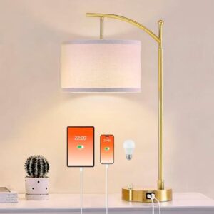 台灯(23.5寸/USB-C+A口/亚麻灯罩/LED调光/金色) 43%OFF
