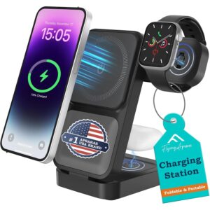 苹果3合1充电站——MagSafe便携式可折叠无线充电架，适用于iPhone 16、15、14、13、Apple Watch、AirPods S1BLACK -40%