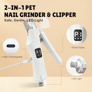 2-in-1 Dog Nail Clippers and Grinder with LCD Battery Display - Professional Cat Claw Trimmer with Built-in Safety Light & Guard 49%OFF