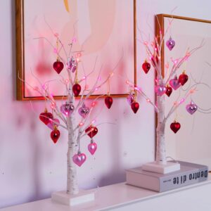 2Pack Valentines Day Decor Lighted Birch Tree with Heart-Shaped Ornaments,USB&Battery Operated Light Up Artificial Tree for Home Indoor Party Valentines Day Decorations (Red + Pink) -57%